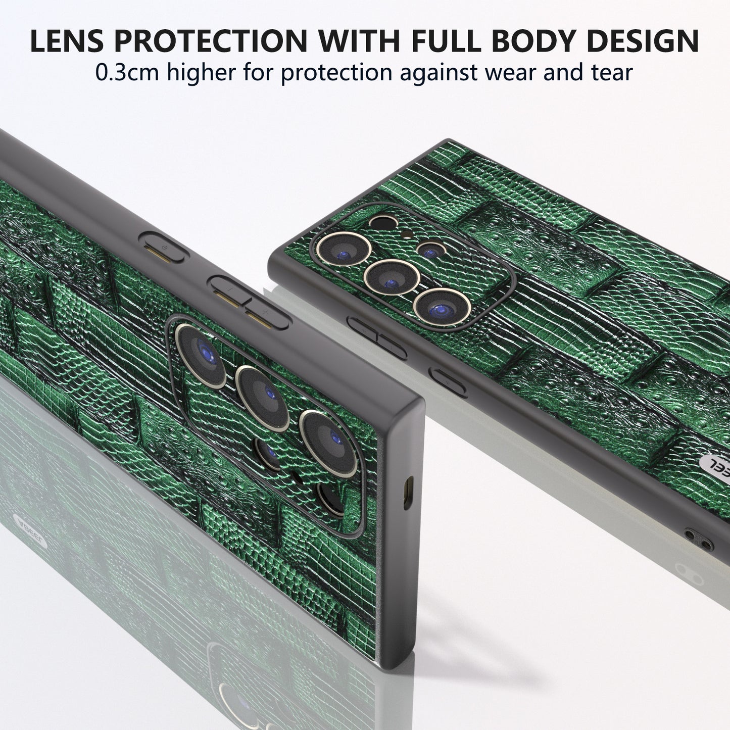 ABEEL For Samsung Galaxy S24 Ultra Case Mahjong Texture Genuine Cow Leather Shockproof Back Cover - Green