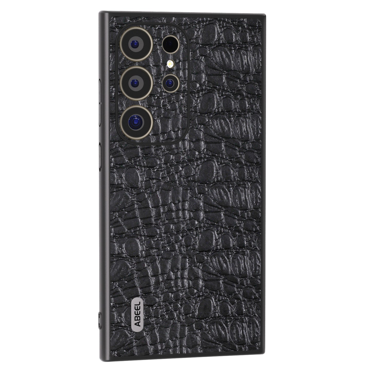 ABEEL For Samsung Galaxy S24 Ultra Case Canopy Texture Genuine Cow Leather Back Cover Camera Protection - Black