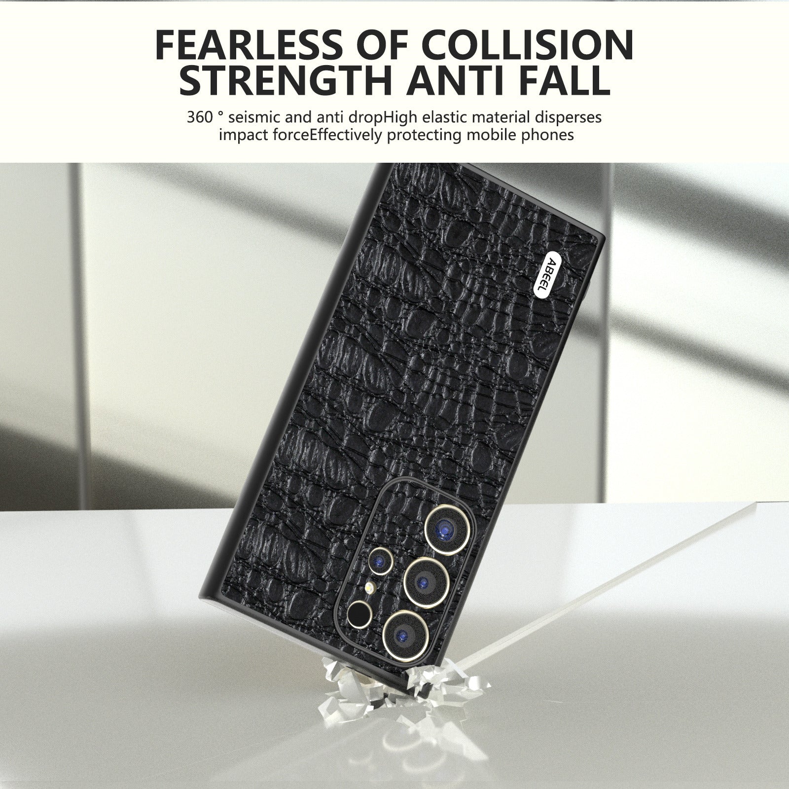 ABEEL For Samsung Galaxy S24 Ultra Case Canopy Texture Genuine Cow Leather Back Cover Camera Protection - Black