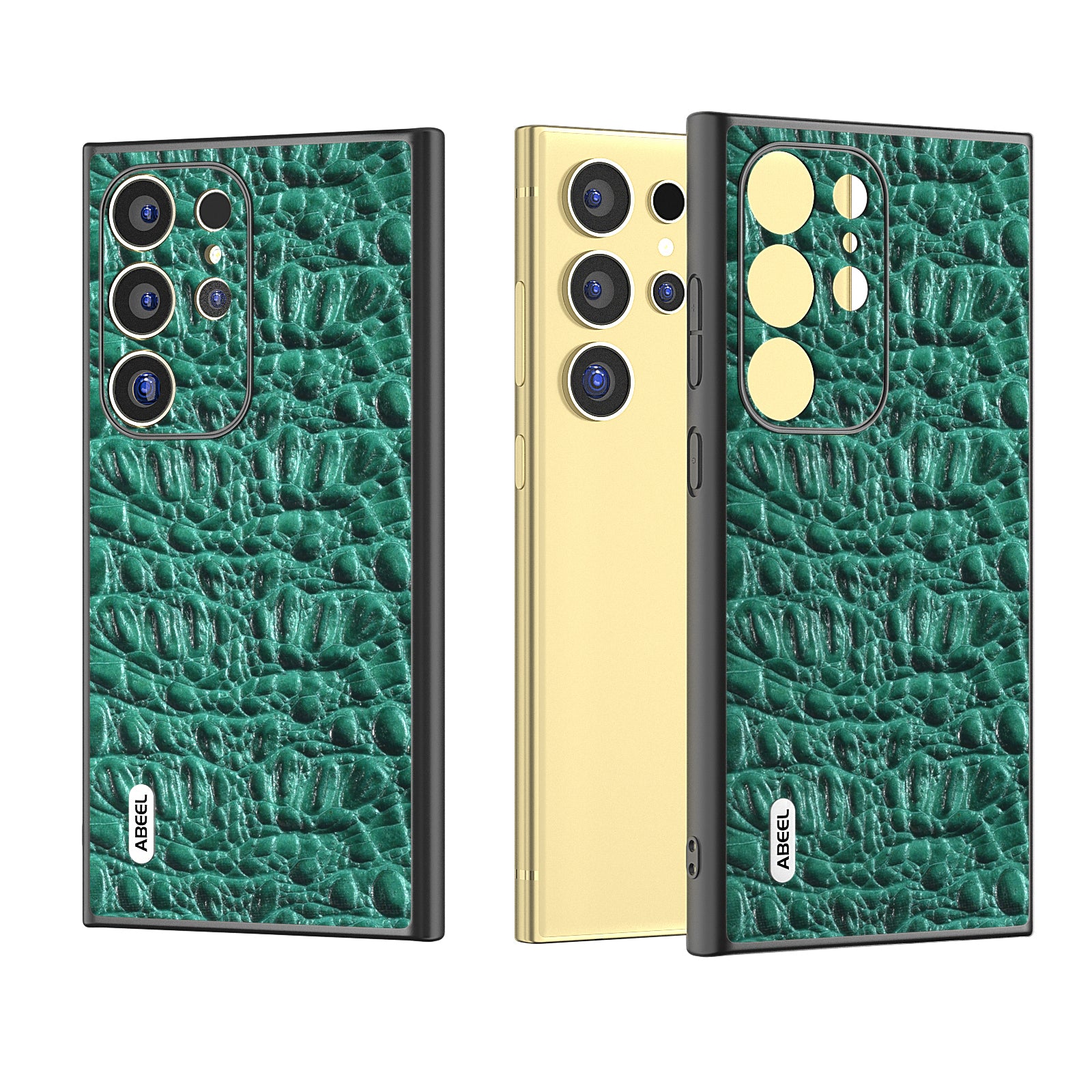 ABEEL For Samsung Galaxy S24 Ultra Case Canopy Texture Genuine Cow Leather Back Cover Camera Protection - Green