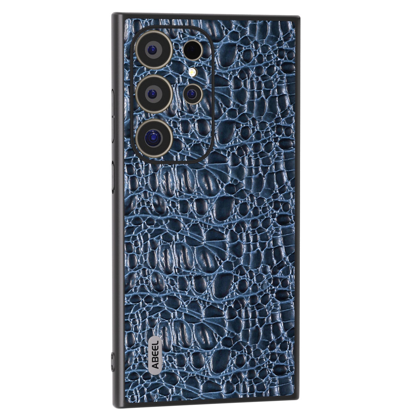 ABEEL For Samsung Galaxy S24 Ultra Case Canopy Texture Genuine Cow Leather Back Cover Camera Protection - Blue