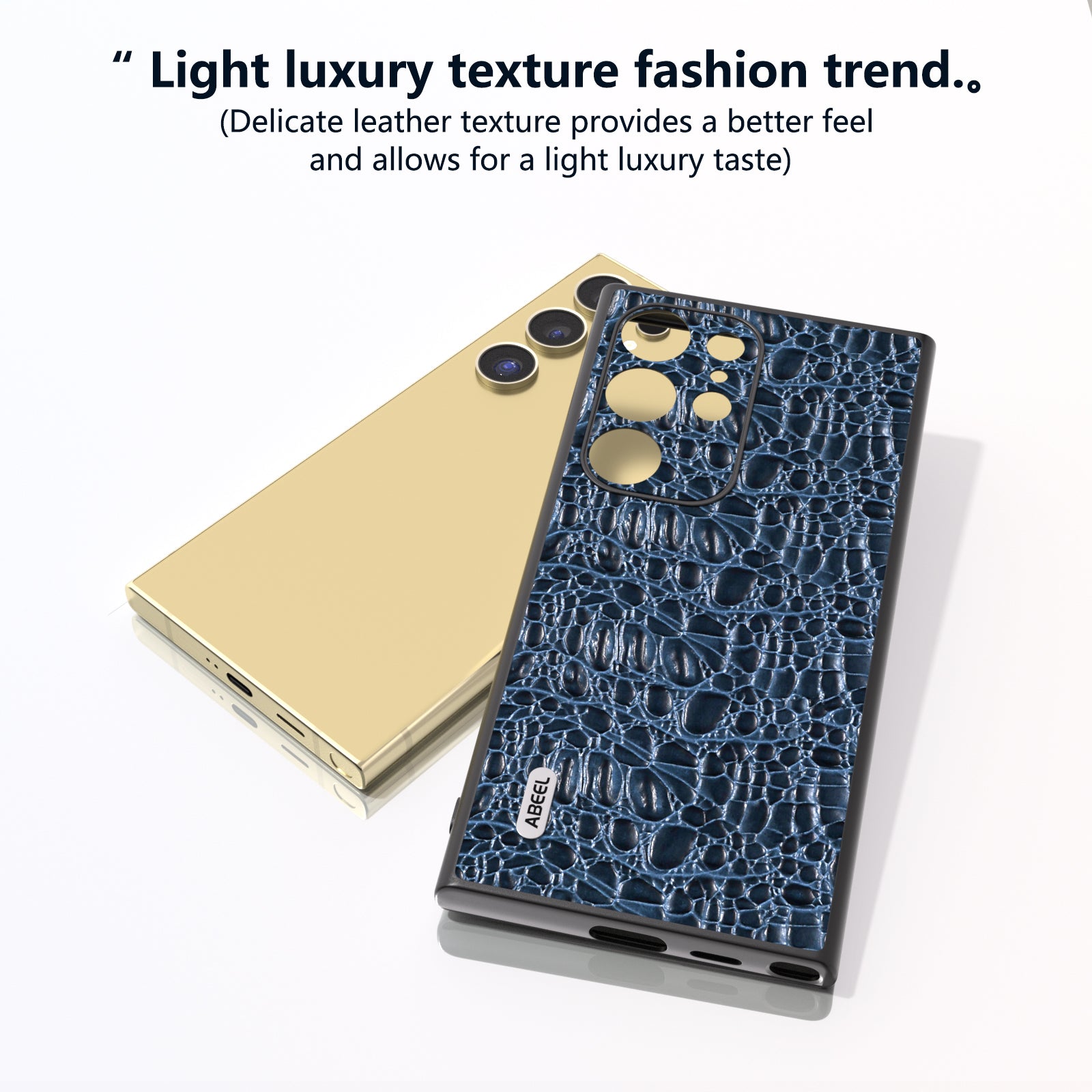 ABEEL For Samsung Galaxy S24 Ultra Case Canopy Texture Genuine Cow Leather Back Cover Camera Protection - Blue
