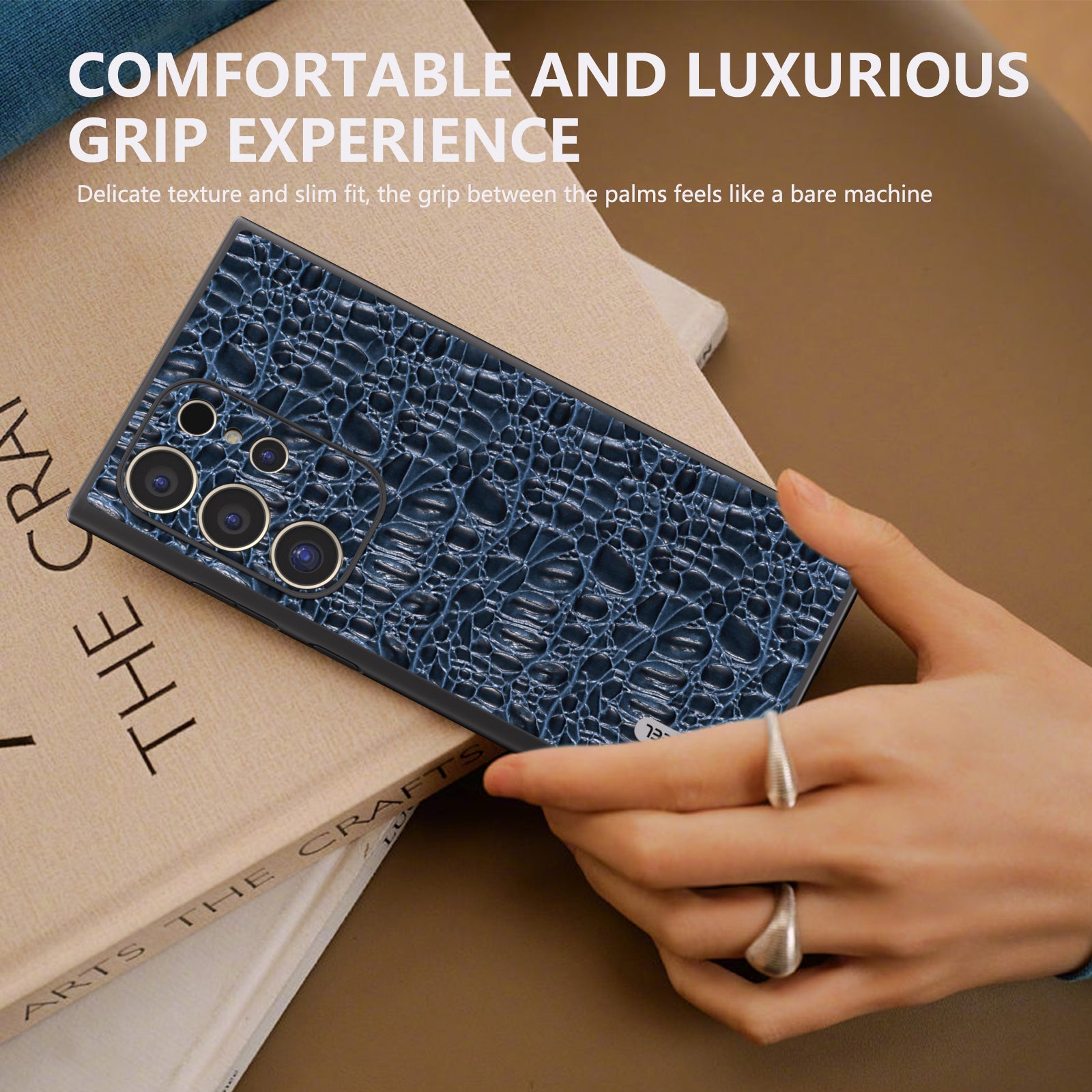 ABEEL For Samsung Galaxy S24 Ultra Case Canopy Texture Genuine Cow Leather Back Cover Camera Protection - Blue