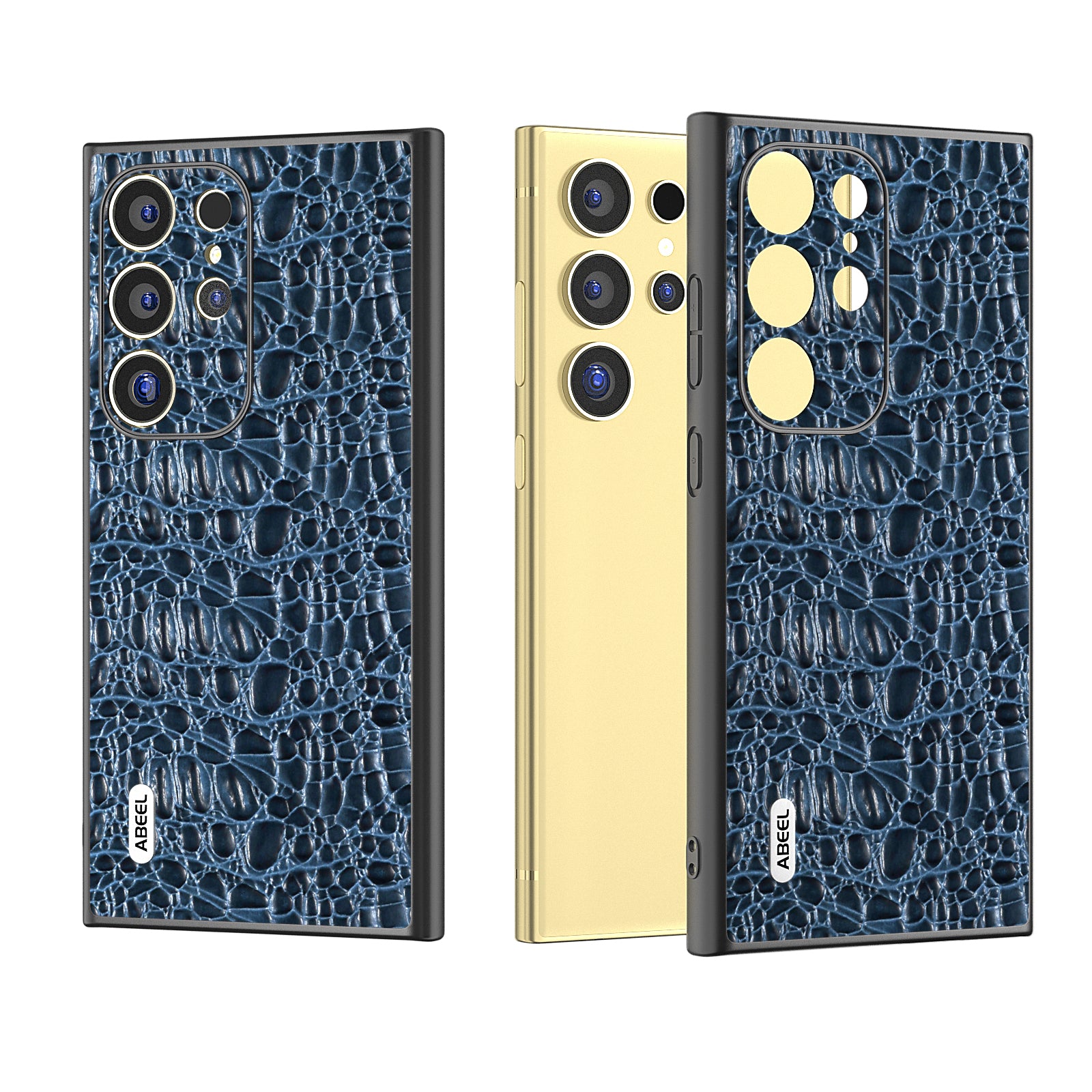 ABEEL For Samsung Galaxy S24 Ultra Case Canopy Texture Genuine Cow Leather Back Cover Camera Protection - Blue