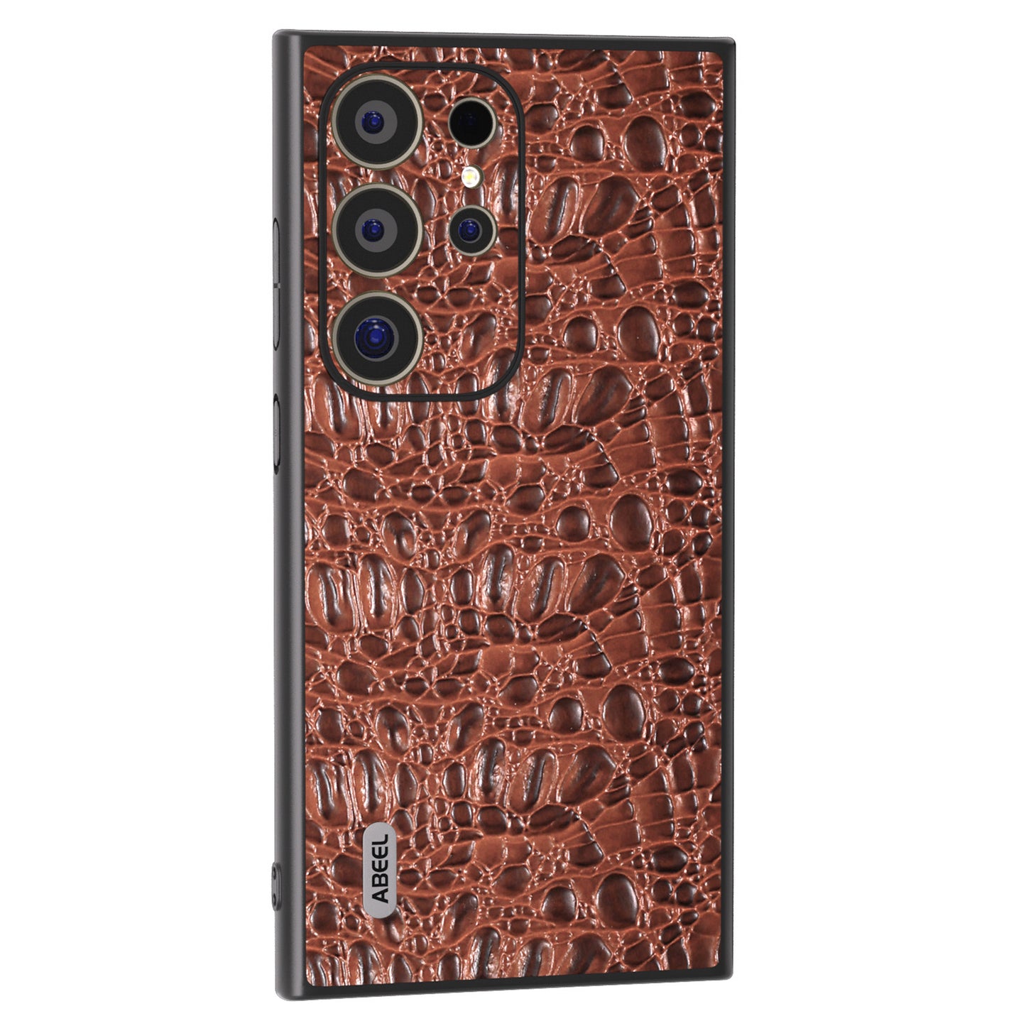 ABEEL For Samsung Galaxy S24 Ultra Case Canopy Texture Genuine Cow Leather Back Cover Camera Protection - Brown