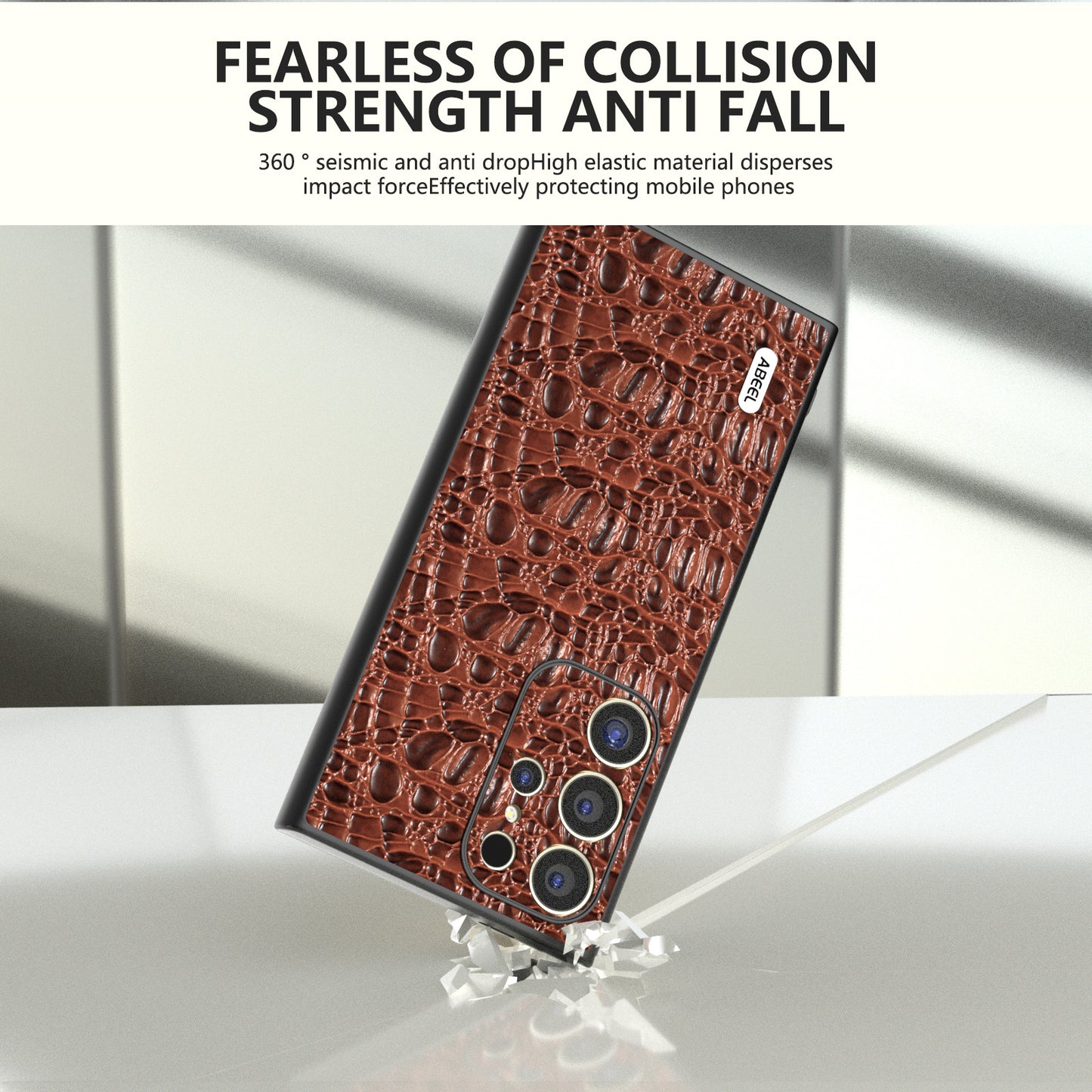 ABEEL For Samsung Galaxy S24 Ultra Case Canopy Texture Genuine Cow Leather Back Cover Camera Protection - Brown