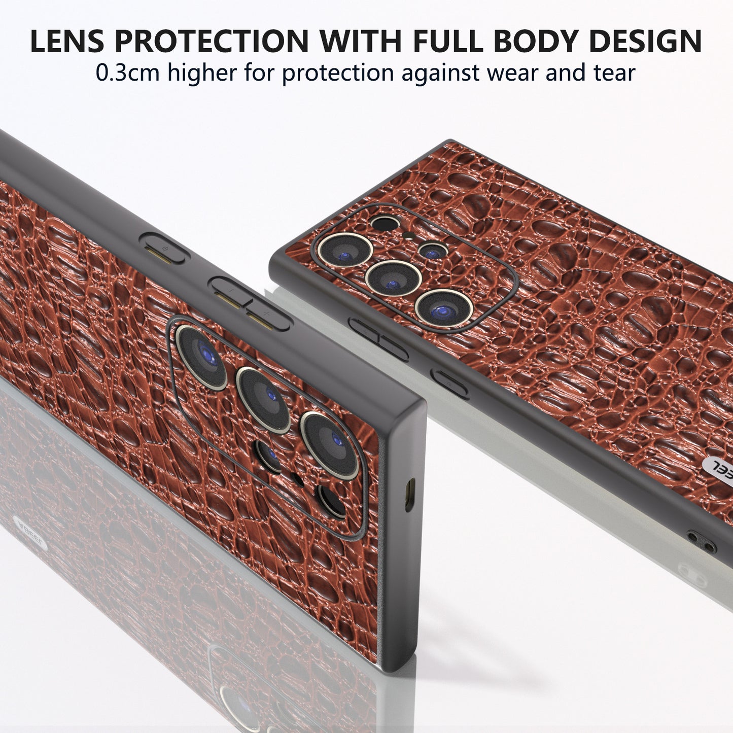 ABEEL For Samsung Galaxy S24 Ultra Case Canopy Texture Genuine Cow Leather Back Cover Camera Protection - Brown