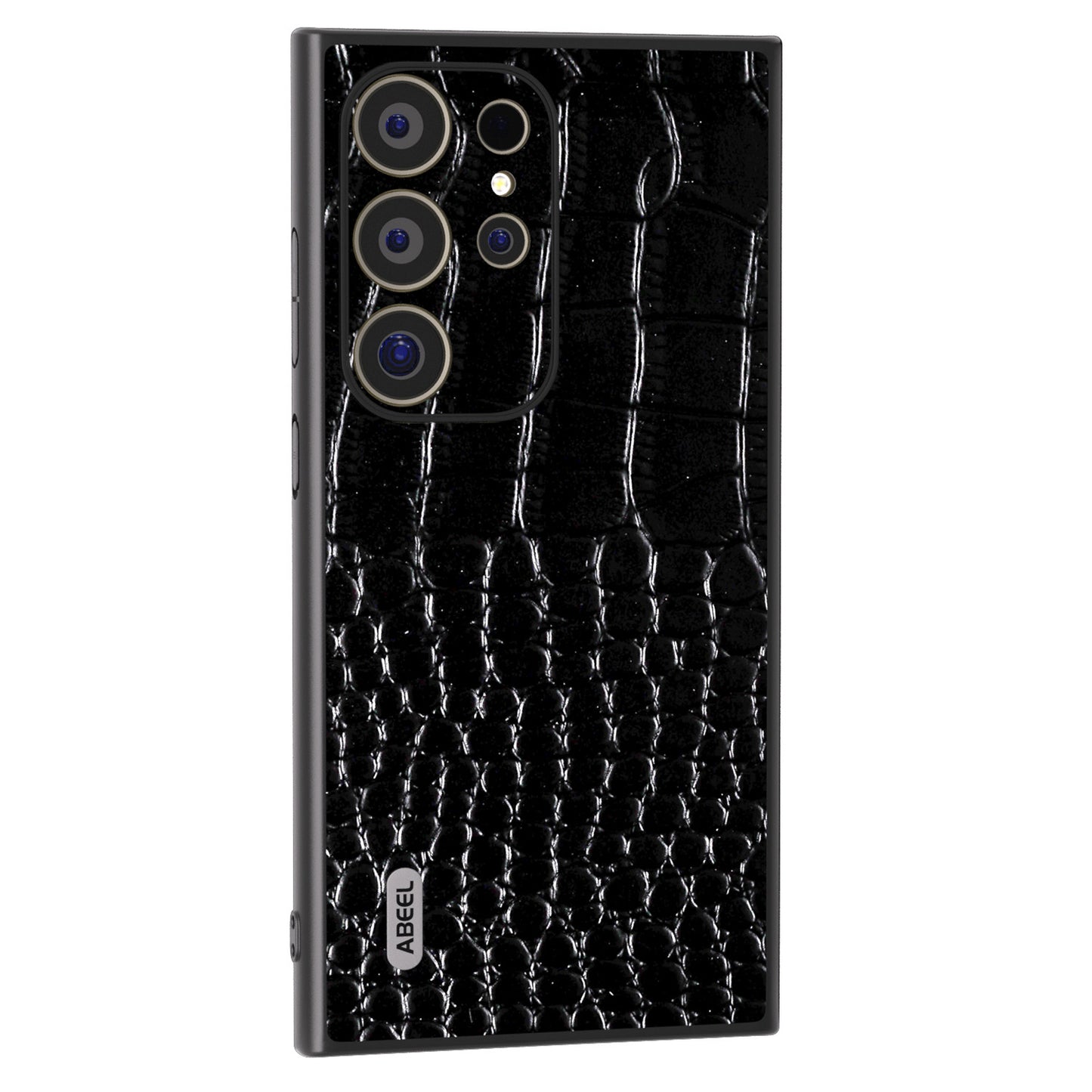 ABEEL For Samsung Galaxy S24 Ultra Case Crocodile Texture Genuine Cow Leather+PC+TPU Anti-Drop Phone Cover - Black