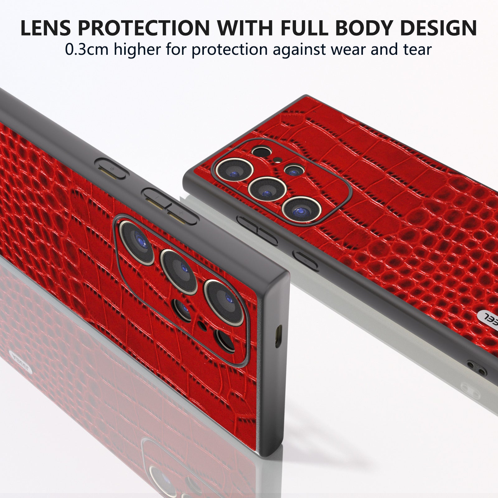 ABEEL For Samsung Galaxy S24 Ultra Case Crocodile Texture Genuine Cow Leather+PC+TPU Anti-Drop Phone Cover - Red