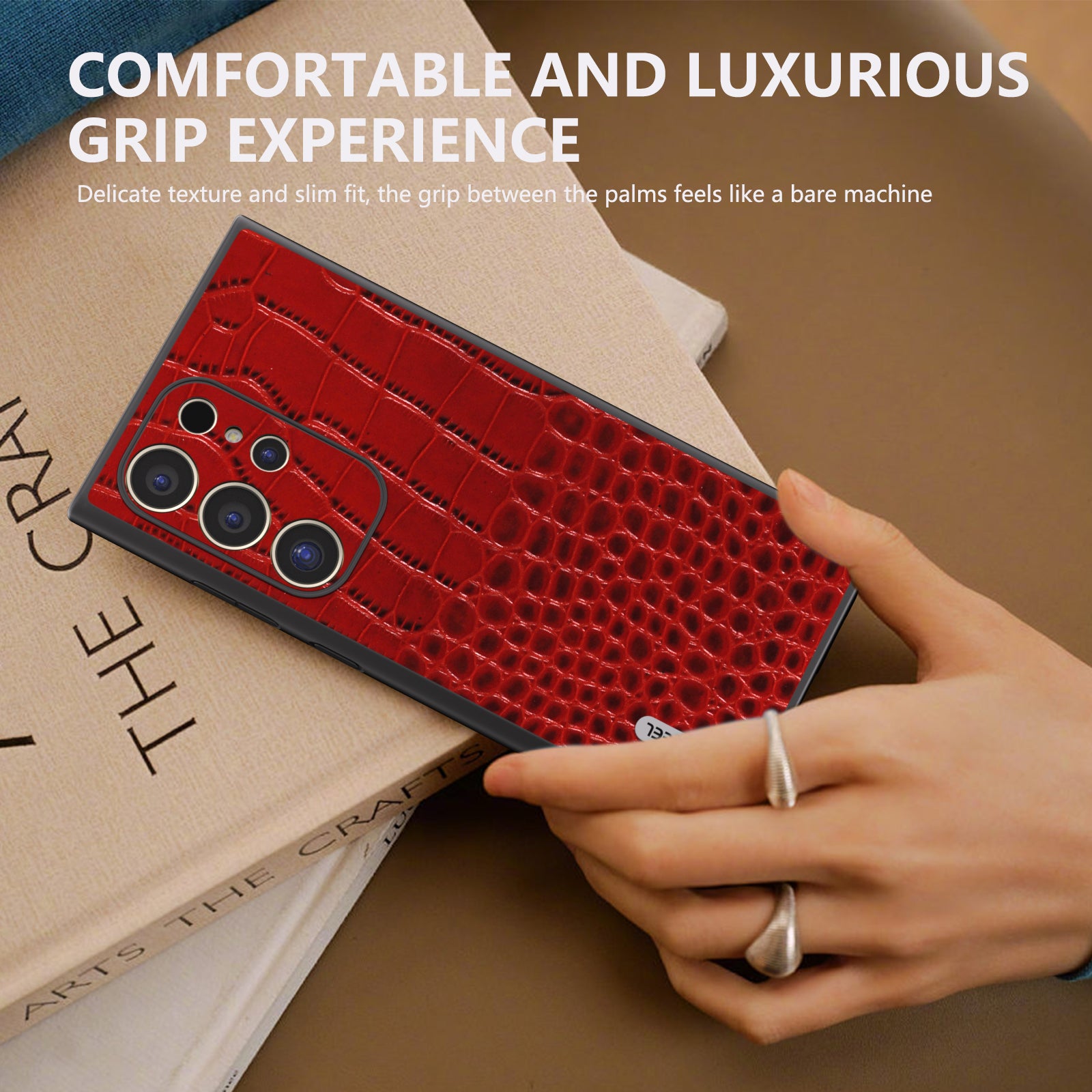 ABEEL For Samsung Galaxy S24 Ultra Case Crocodile Texture Genuine Cow Leather+PC+TPU Anti-Drop Phone Cover - Red