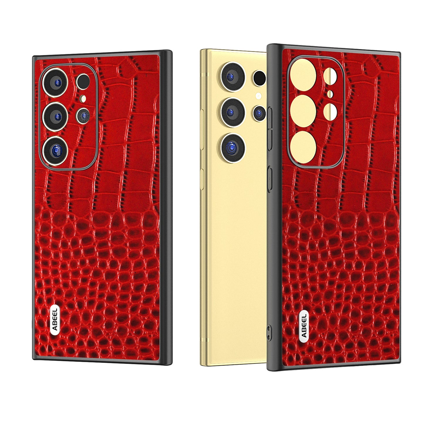 ABEEL For Samsung Galaxy S24 Ultra Case Crocodile Texture Genuine Cow Leather+PC+TPU Anti-Drop Phone Cover - Red