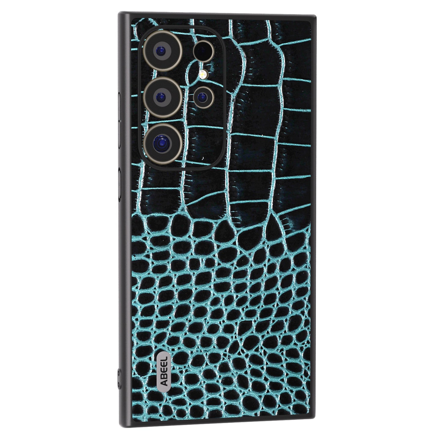 ABEEL For Samsung Galaxy S24 Ultra Case Crocodile Texture Genuine Cow Leather+PC+TPU Anti-Drop Phone Cover - Blue