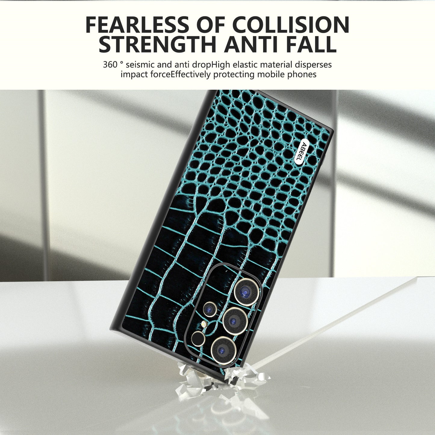 ABEEL For Samsung Galaxy S24 Ultra Case Crocodile Texture Genuine Cow Leather+PC+TPU Anti-Drop Phone Cover - Blue