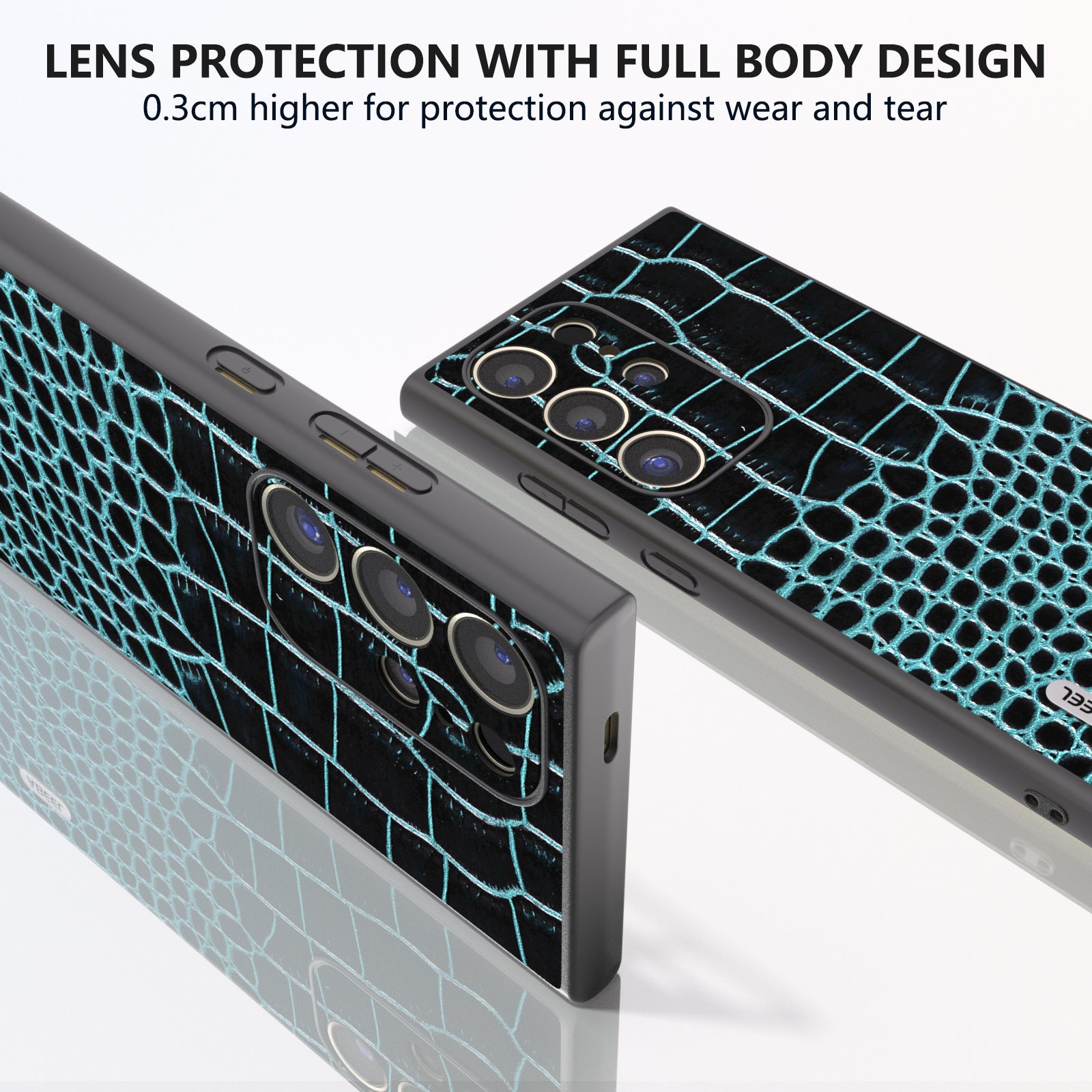 ABEEL For Samsung Galaxy S24 Ultra Case Crocodile Texture Genuine Cow Leather+PC+TPU Anti-Drop Phone Cover - Blue