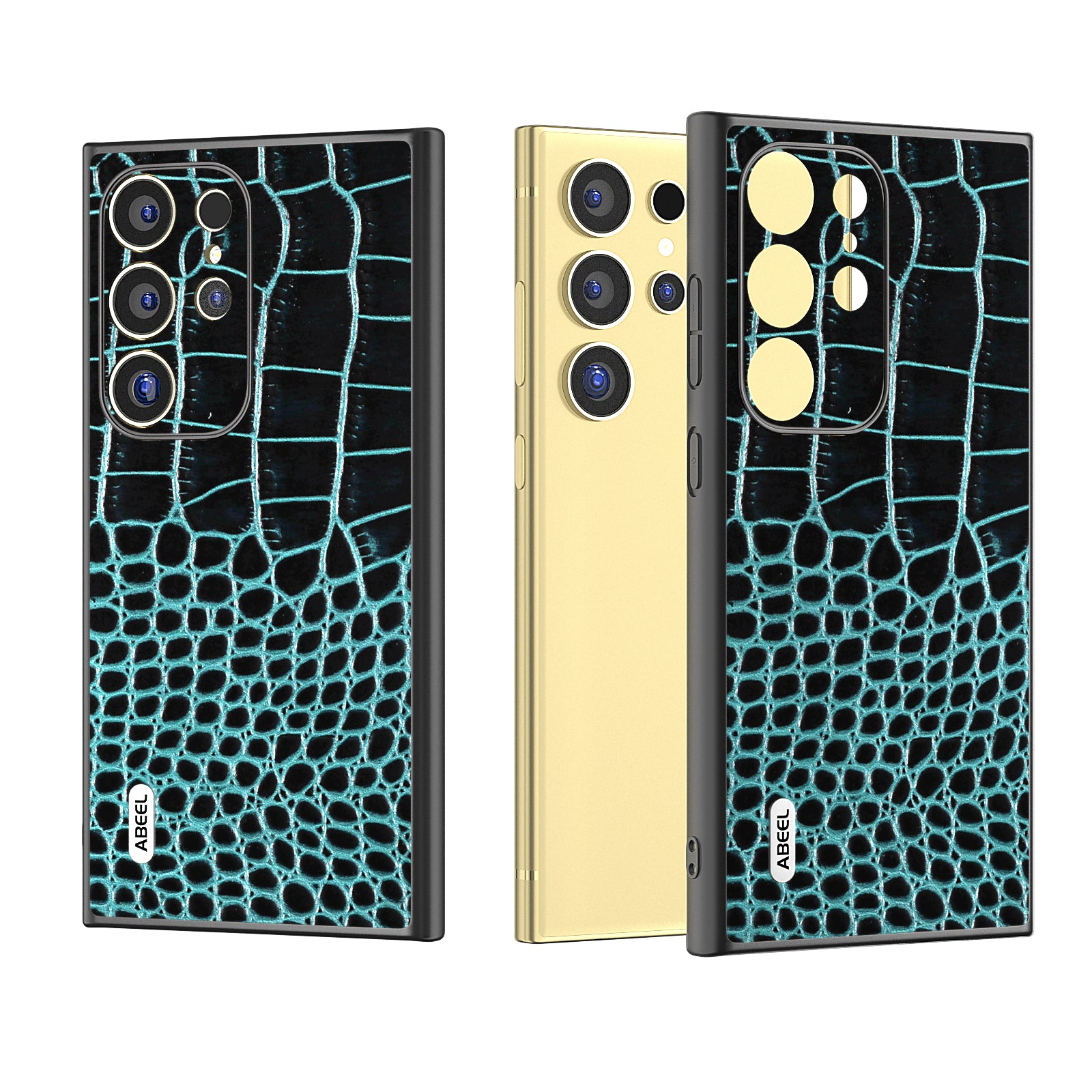 ABEEL For Samsung Galaxy S24 Ultra Case Crocodile Texture Genuine Cow Leather+PC+TPU Anti-Drop Phone Cover - Blue