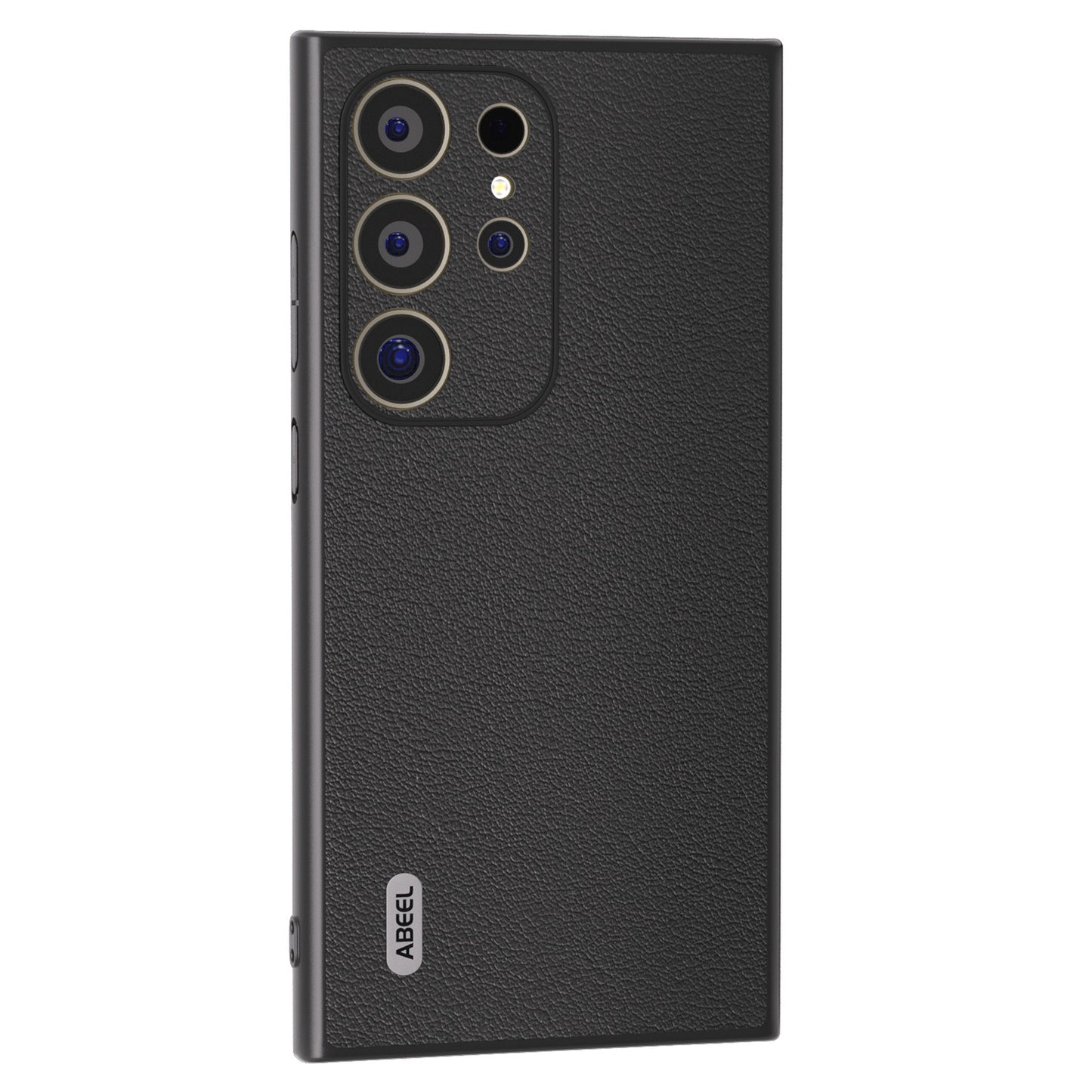 ABEEL For Samsung Galaxy S24 Ultra Case Textured Genuine Cow Leather Anti-Fingerprint Protective Cover - Black