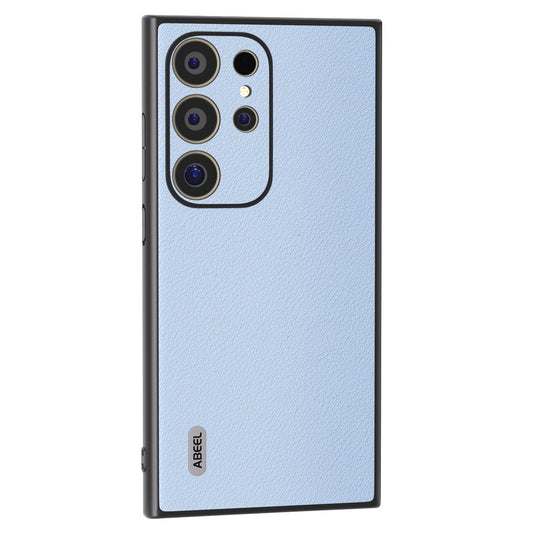 ABEEL For Samsung Galaxy S24 Ultra Case Textured Genuine Cow Leather Anti-Fingerprint Protective Cover - Blue