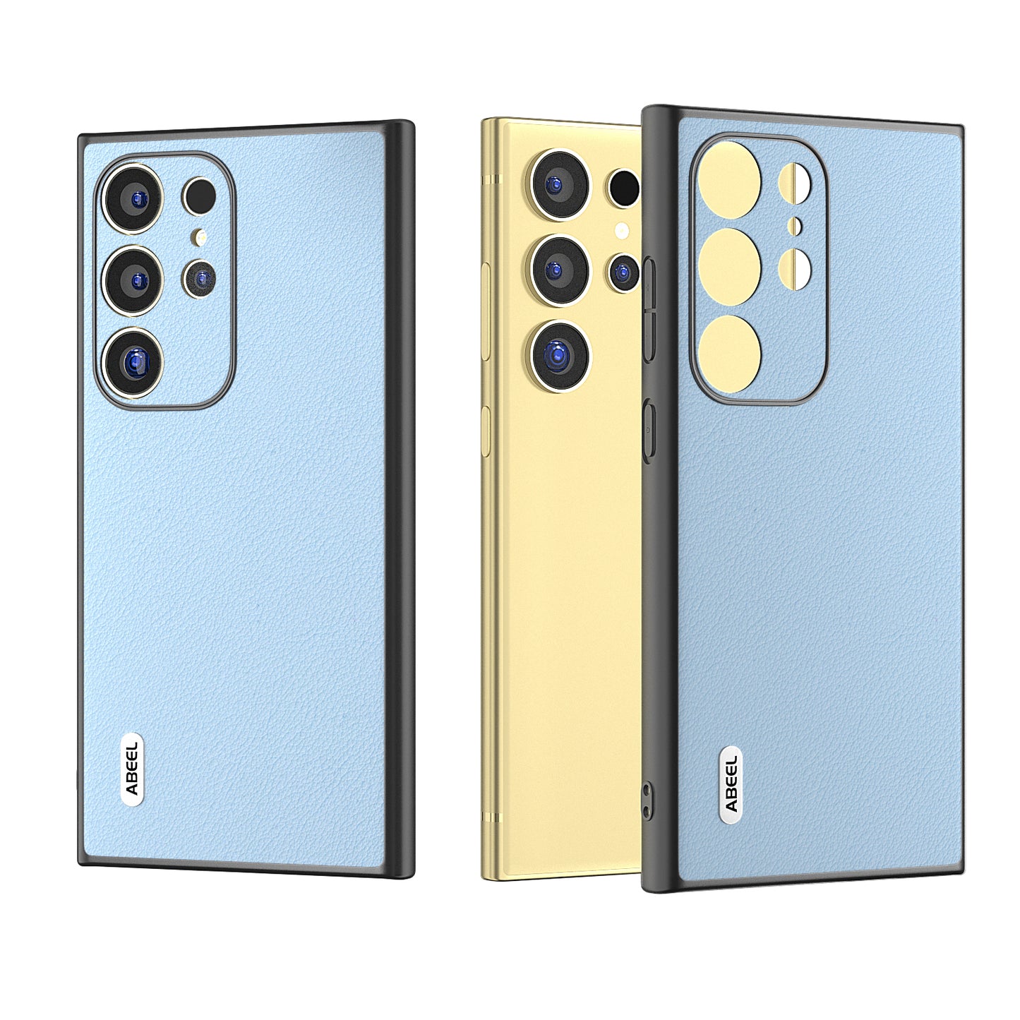 ABEEL For Samsung Galaxy S24 Ultra Case Textured Genuine Cow Leather Anti-Fingerprint Protective Cover - Blue