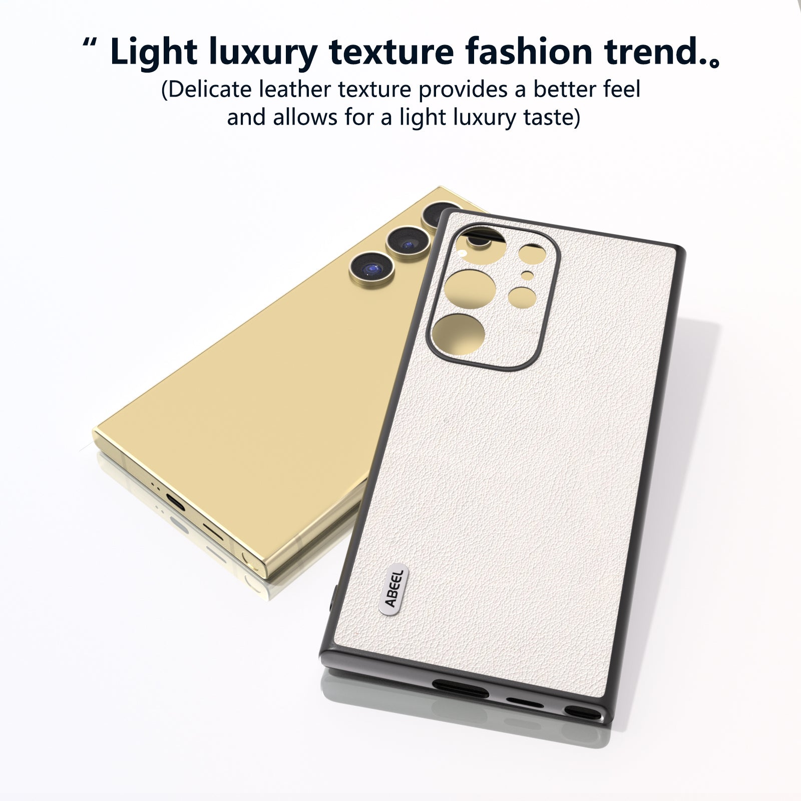 ABEEL For Samsung Galaxy S24 Ultra Case Textured Genuine Cow Leather Anti-Fingerprint Protective Cover - Grey