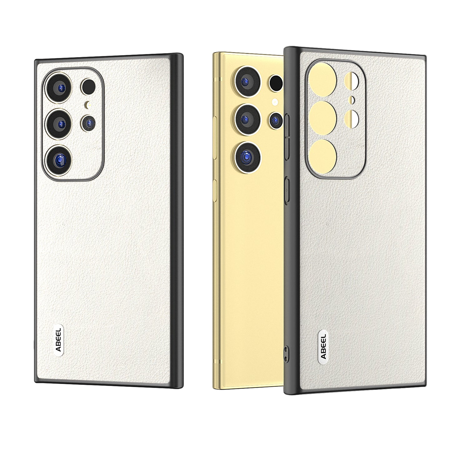 ABEEL For Samsung Galaxy S24 Ultra Case Textured Genuine Cow Leather Anti-Fingerprint Protective Cover - Grey