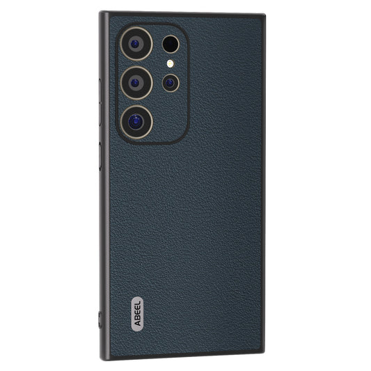 ABEEL For Samsung Galaxy S24 Ultra Case Textured Genuine Cow Leather Anti-Fingerprint Protective Cover - Green