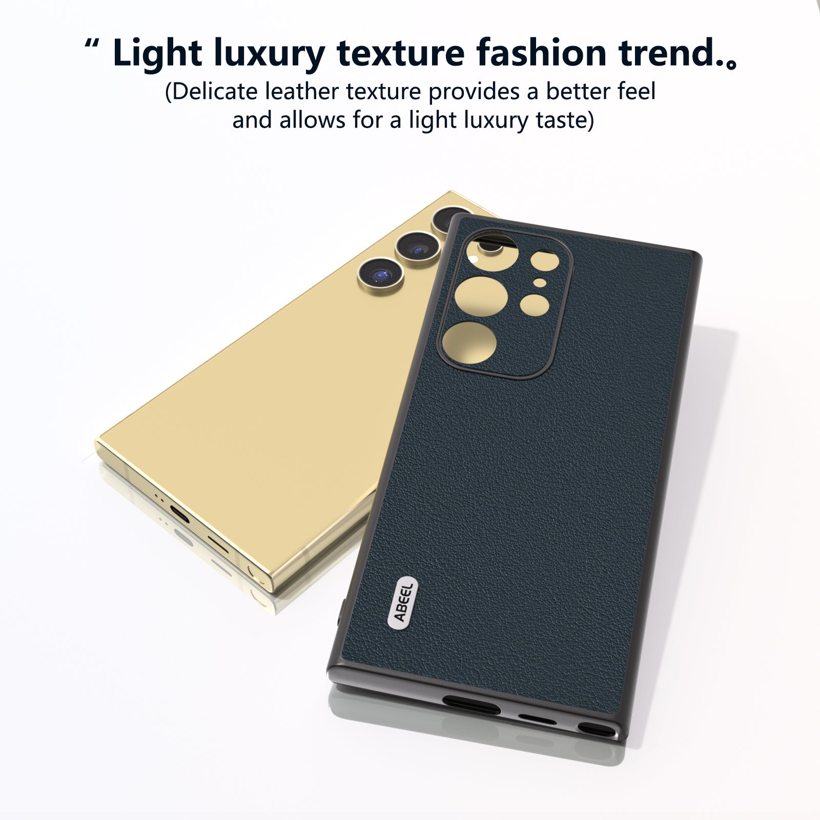 ABEEL For Samsung Galaxy S24 Ultra Case Textured Genuine Cow Leather Anti-Fingerprint Protective Cover - Green