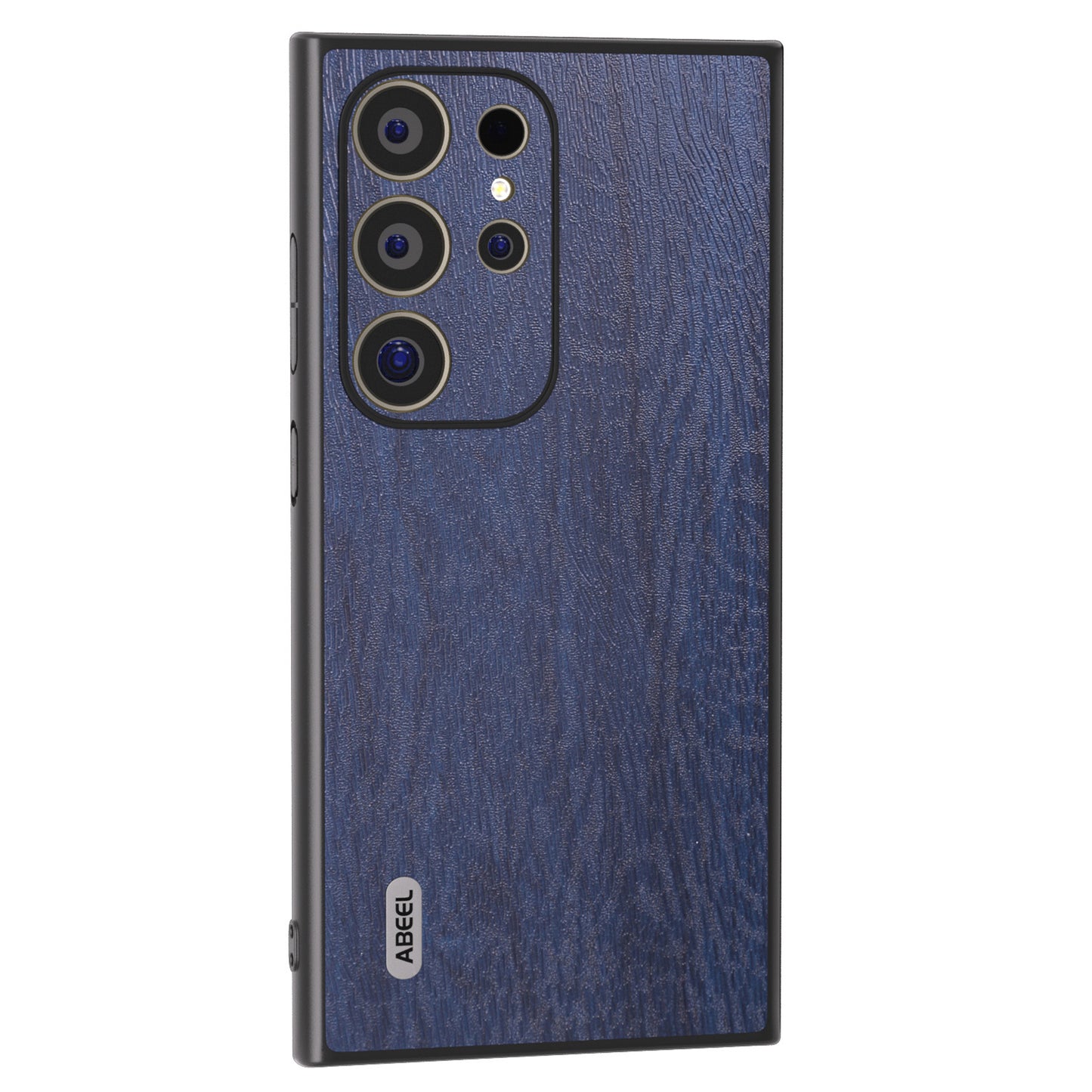 ABEEL For Samsung Galaxy S24 Ultra Case Wood Texture Leather Coated PC+TPU Hybrid Cover - Blue