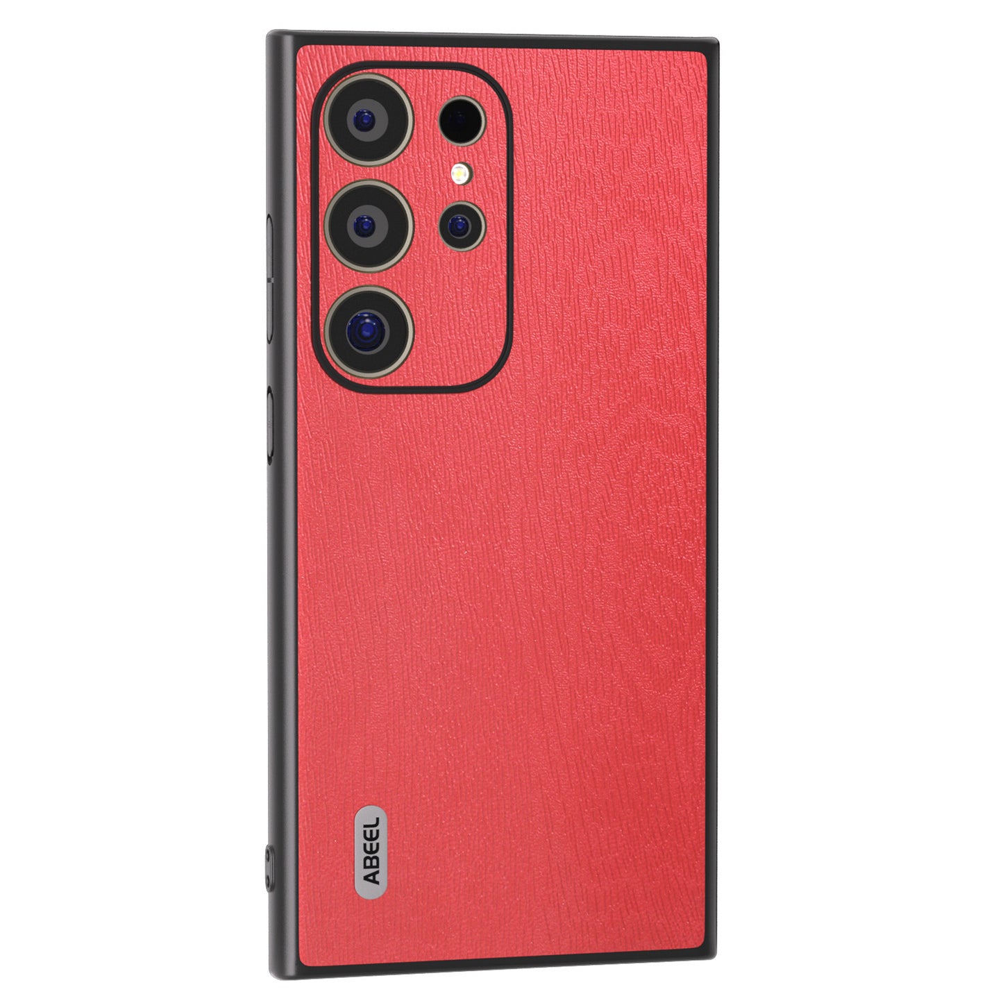 ABEEL For Samsung Galaxy S24 Ultra Case Wood Texture Leather Coated PC+TPU Hybrid Cover - Red
