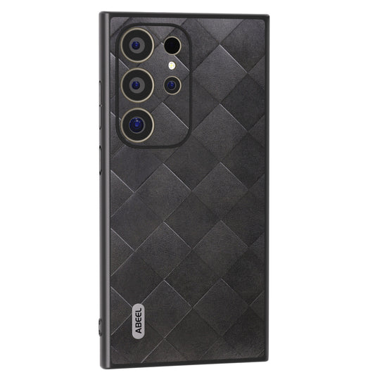 ABEEL For Samsung Galaxy S24 Ultra Case Grid Texture PU Leather+TPU+PC Protective Phone Cover - Black
