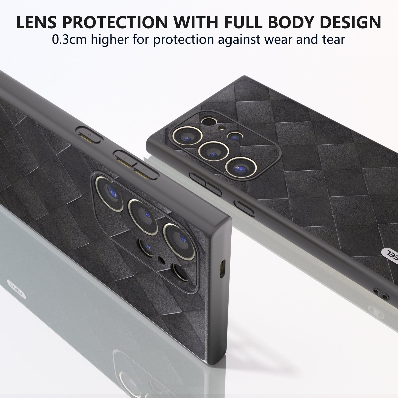 ABEEL For Samsung Galaxy S24 Ultra Case Grid Texture PU Leather+TPU+PC Protective Phone Cover - Black