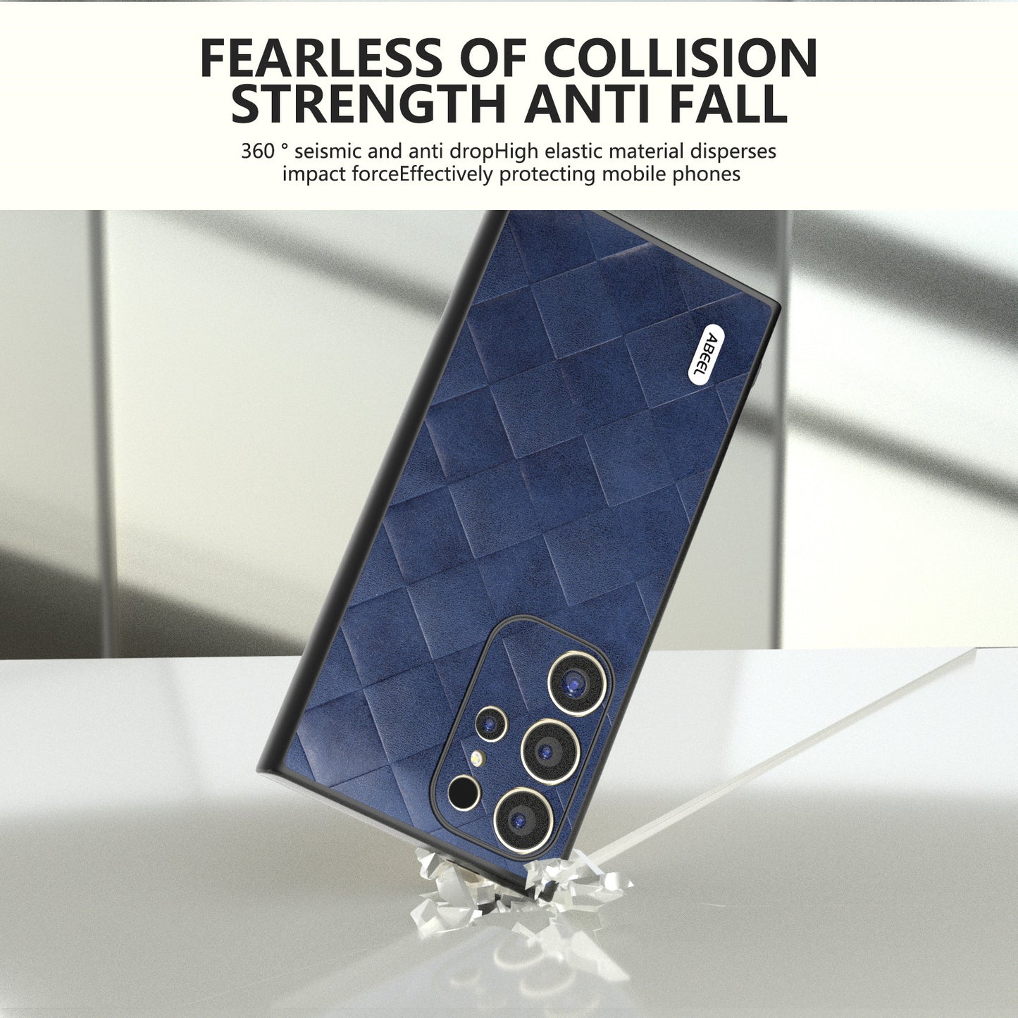 ABEEL For Samsung Galaxy S24 Ultra Case Grid Texture PU Leather+TPU+PC Protective Phone Cover - Blue