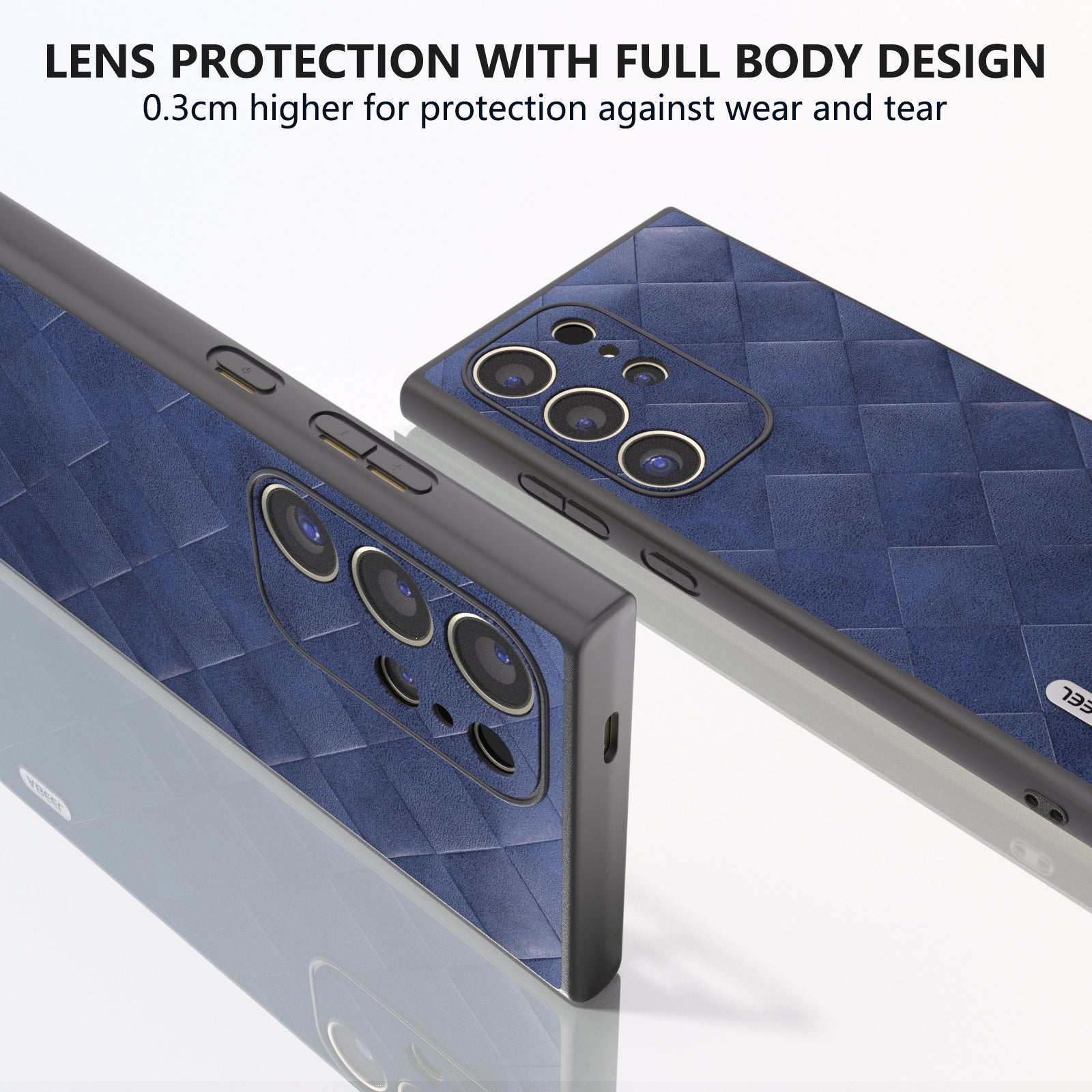 ABEEL For Samsung Galaxy S24 Ultra Case Grid Texture PU Leather+TPU+PC Protective Phone Cover - Blue