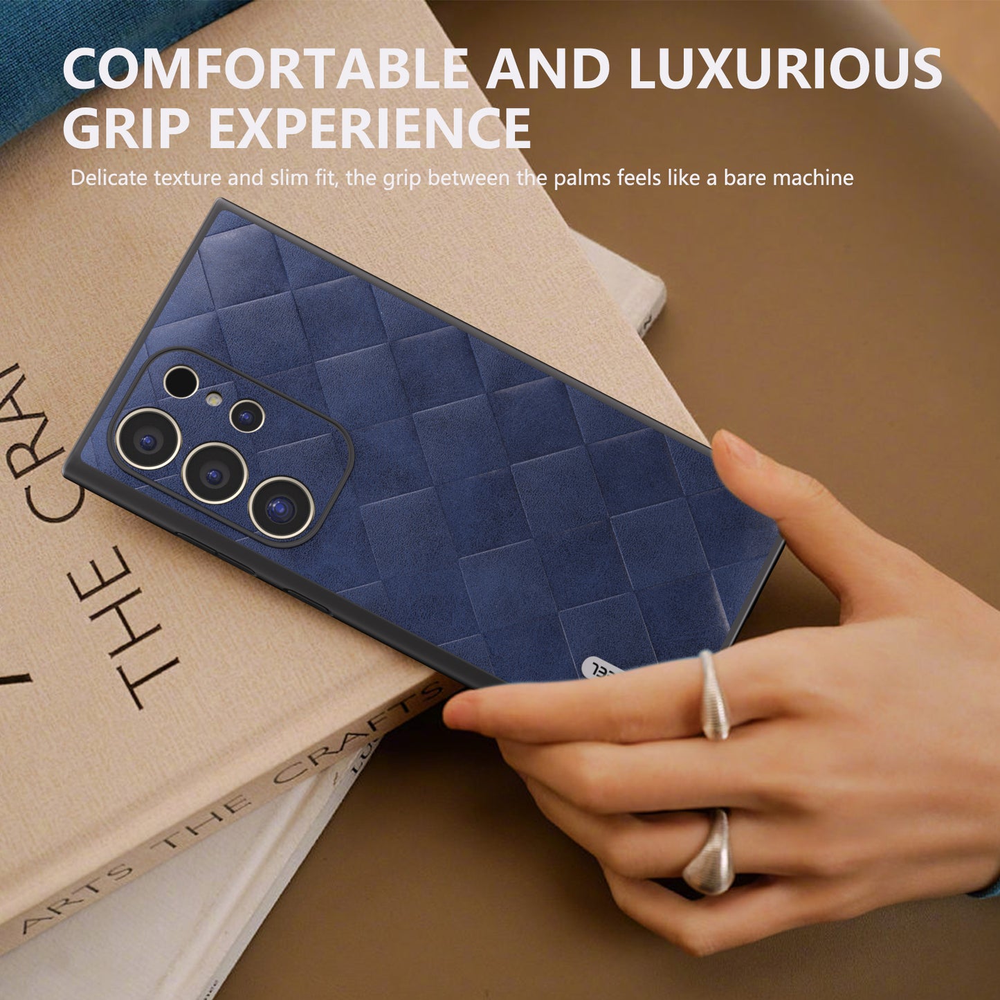 ABEEL For Samsung Galaxy S24 Ultra Case Grid Texture PU Leather+TPU+PC Protective Phone Cover - Blue