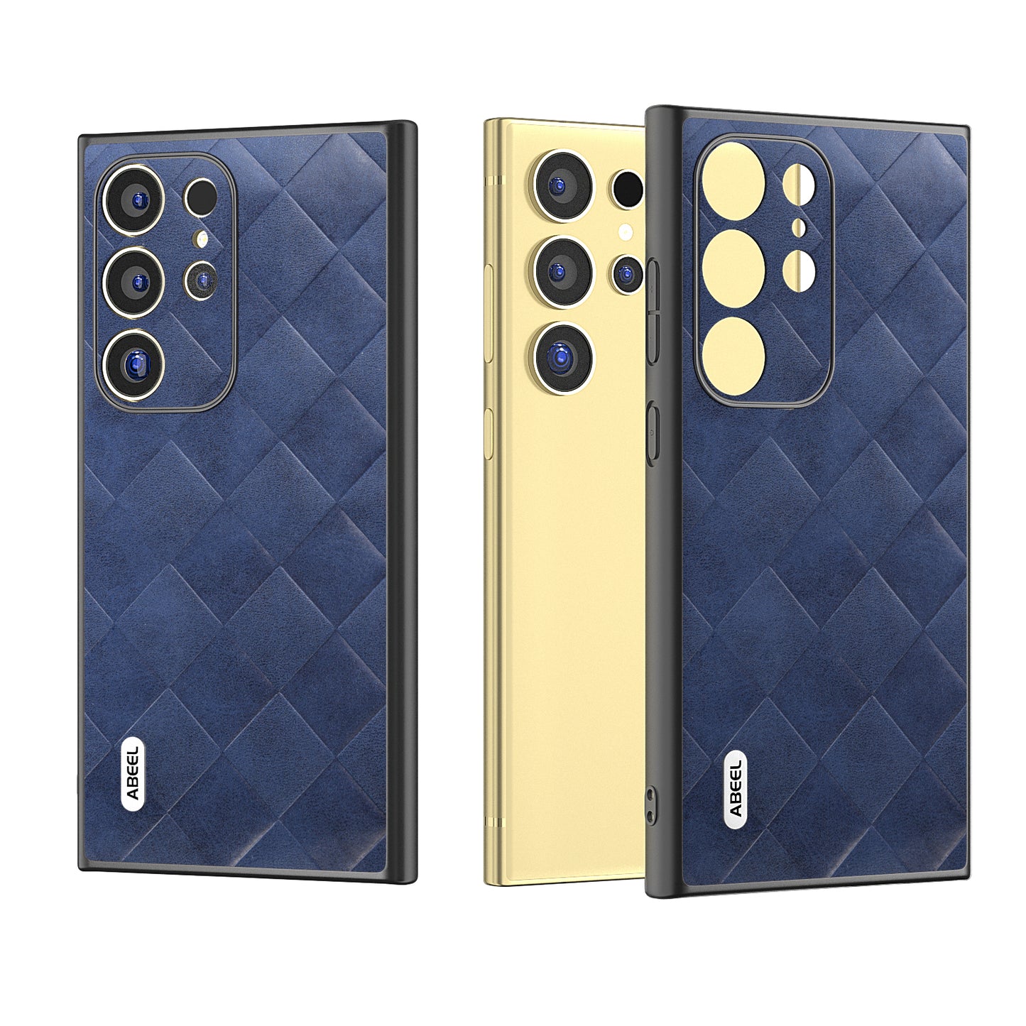 ABEEL For Samsung Galaxy S24 Ultra Case Grid Texture PU Leather+TPU+PC Protective Phone Cover - Blue