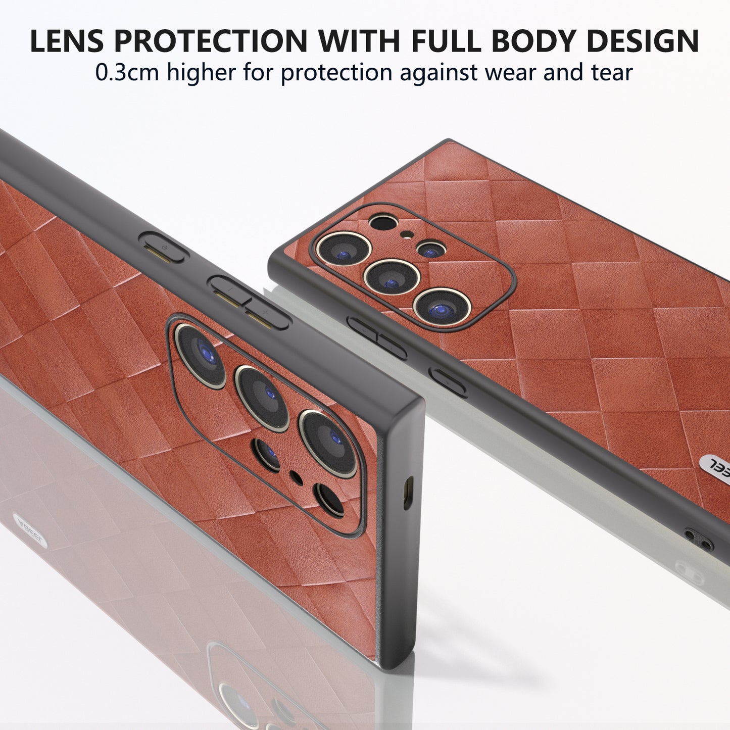 ABEEL For Samsung Galaxy S24 Ultra Case Grid Texture PU Leather+TPU+PC Protective Phone Cover - Brown