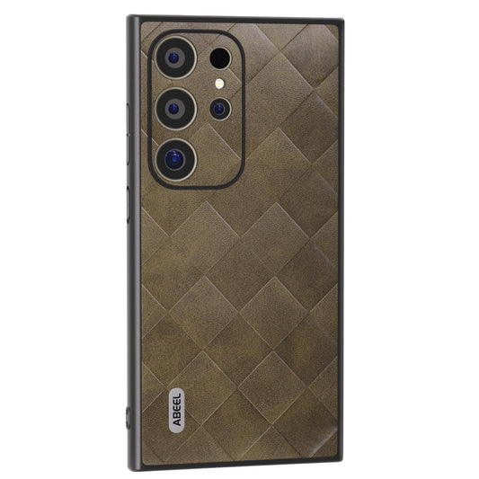 ABEEL For Samsung Galaxy S24 Ultra Case Grid Texture PU Leather+TPU+PC Protective Phone Cover - Green