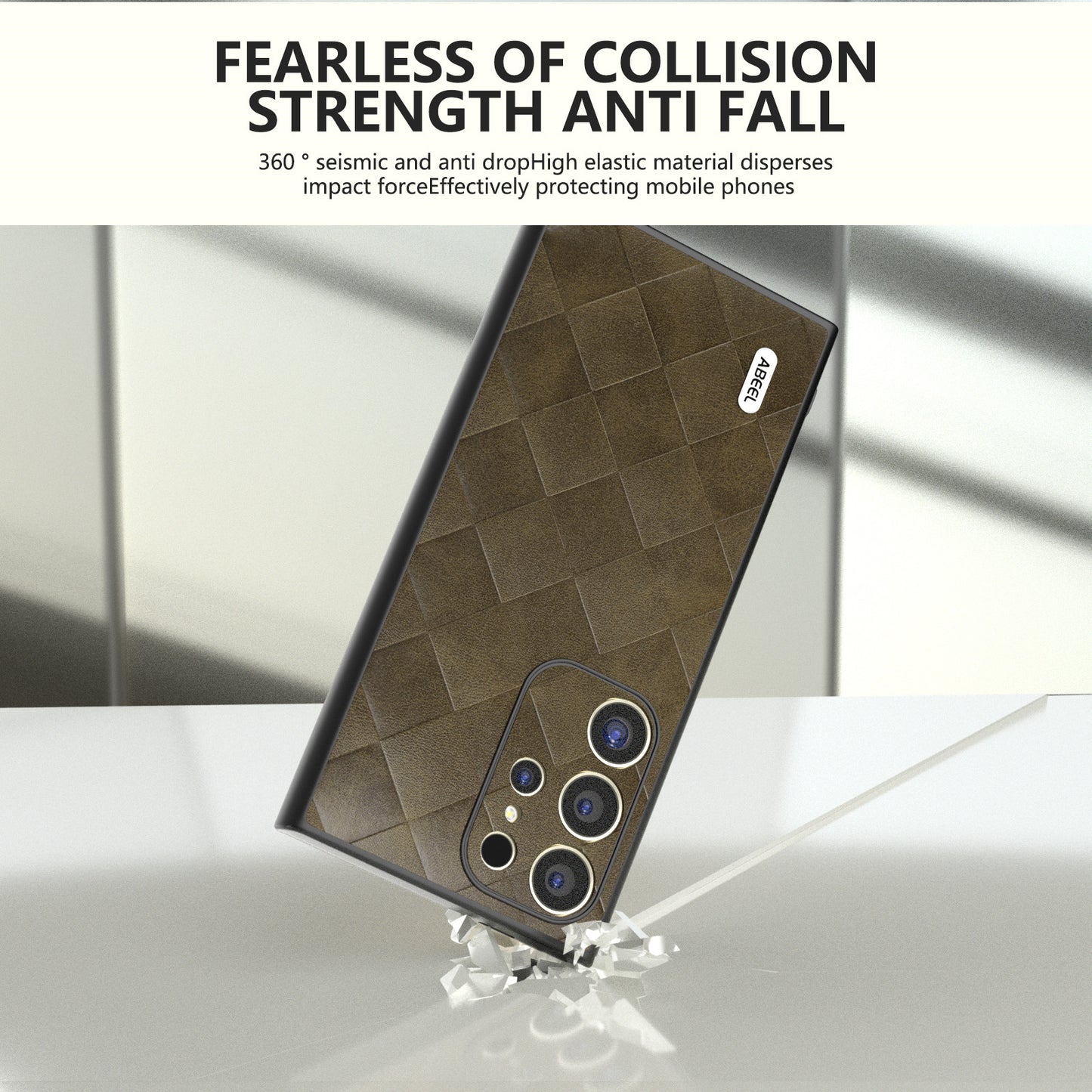 ABEEL For Samsung Galaxy S24 Ultra Case Grid Texture PU Leather+TPU+PC Protective Phone Cover - Green