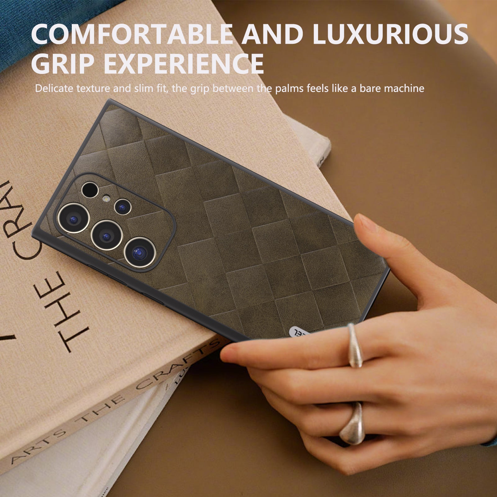 ABEEL For Samsung Galaxy S24 Ultra Case Grid Texture PU Leather+TPU+PC Protective Phone Cover - Green