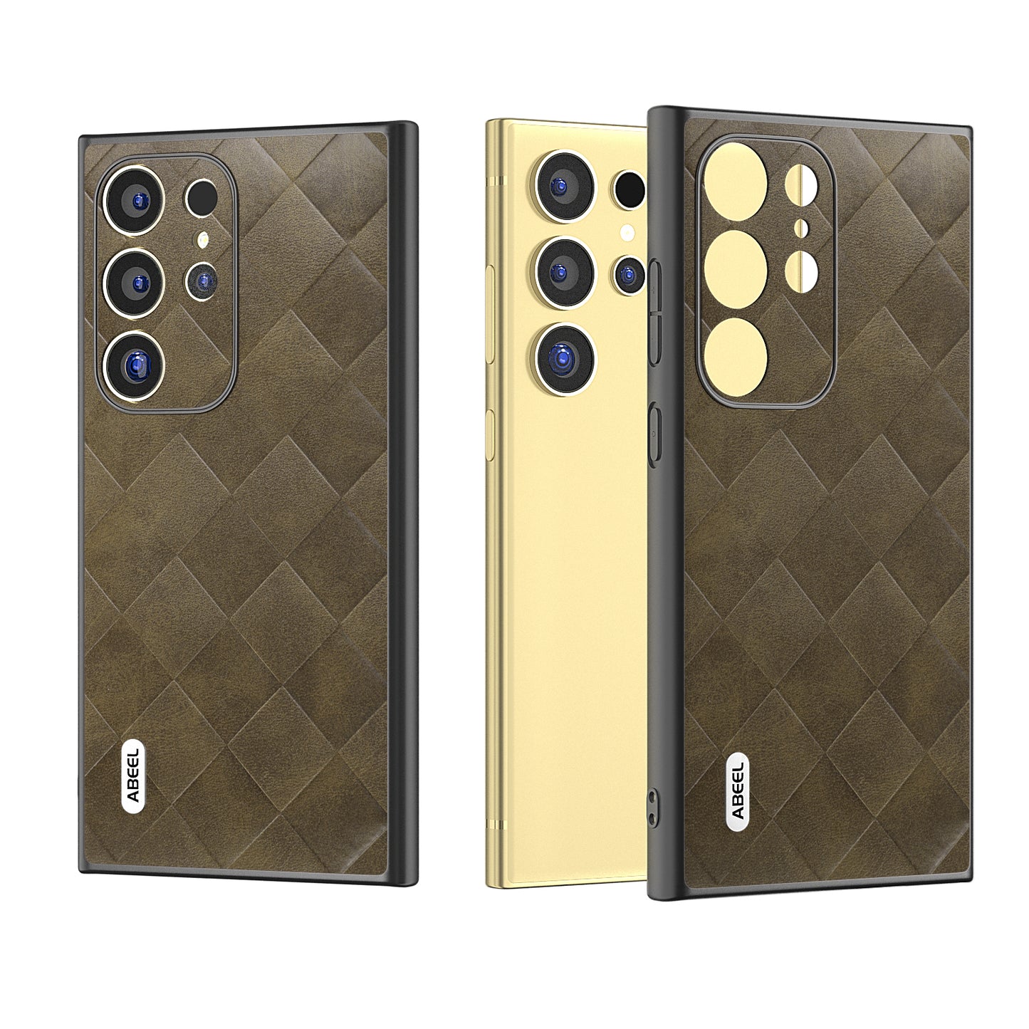 ABEEL For Samsung Galaxy S24 Ultra Case Grid Texture PU Leather+TPU+PC Protective Phone Cover - Green