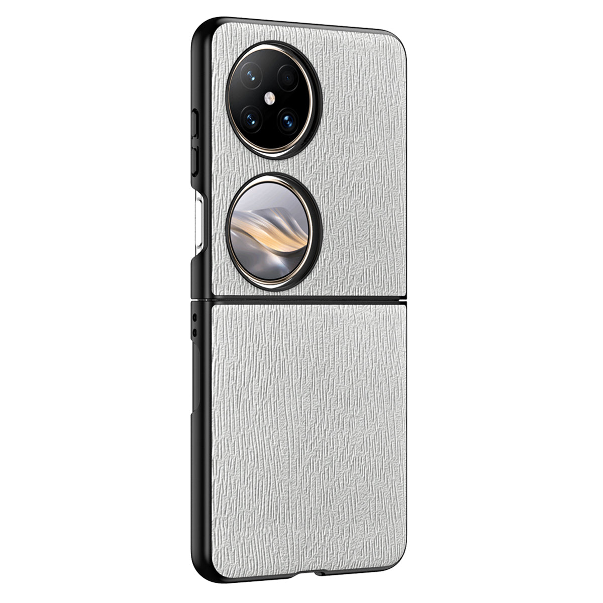 For Huawei Pocket 2 Case Wood Texture PU Leather+PC+TPU Anti-Scratch Phone Cover - Grey