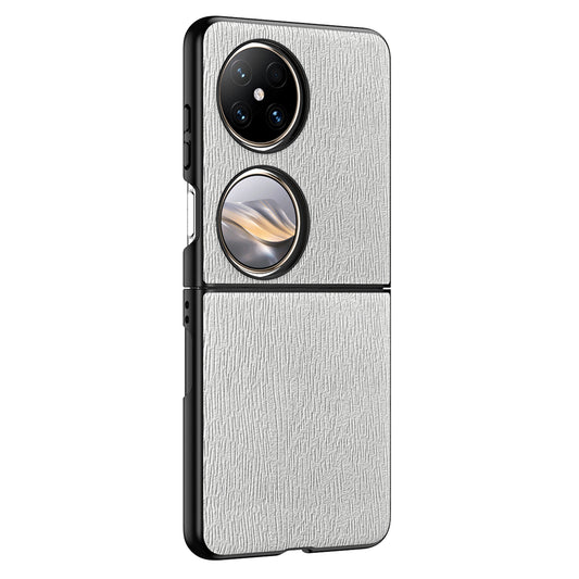 For Huawei Pocket 2 Case Wood Texture PU Leather+PC+TPU Anti-Scratch Phone Cover - Grey