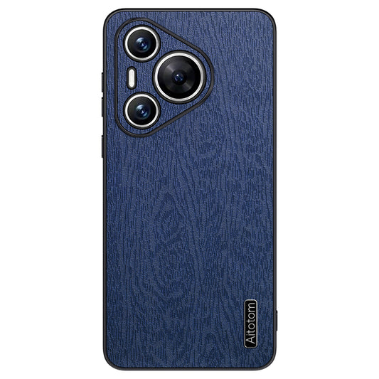 For Huawei Pura 70 Case Wood Grain PU Leather+PC+TPU Slim-Fit Phone Guard Cover - Blue