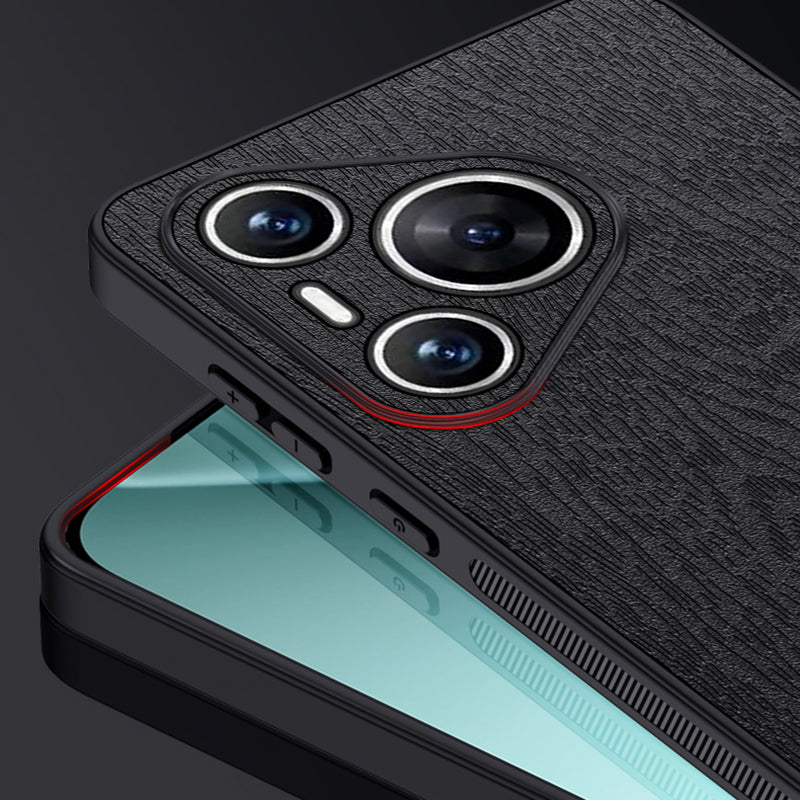 For Huawei Pura 70 Case Wood Grain PU Leather+PC+TPU Slim-Fit Phone Guard Cover - Blue
