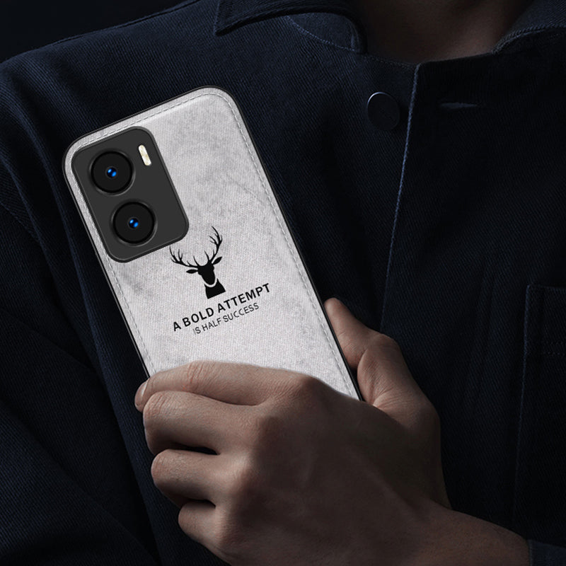 For Honor Play 40 Plus 5G Cloth Texture Wholesale Phone Cases Deer Pattern Leather+PC+TPU Phone Cover - Grey