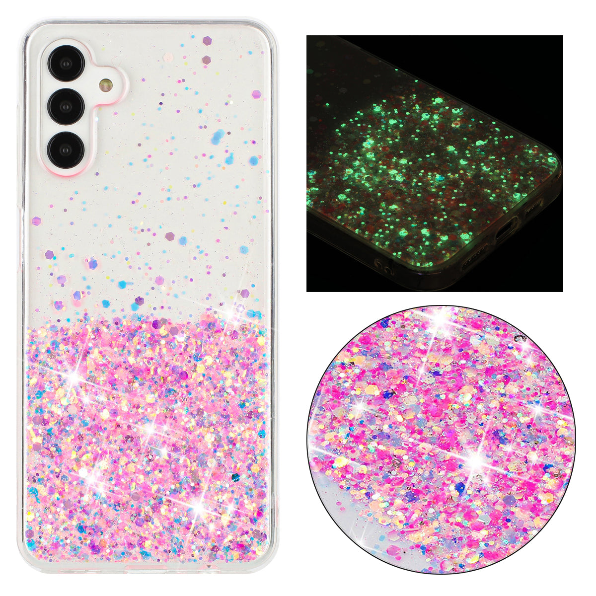 For Samsung Galaxy S24+ Case Luminous Sequins Anti-fall TPU Mobile Phone Cover - Pink