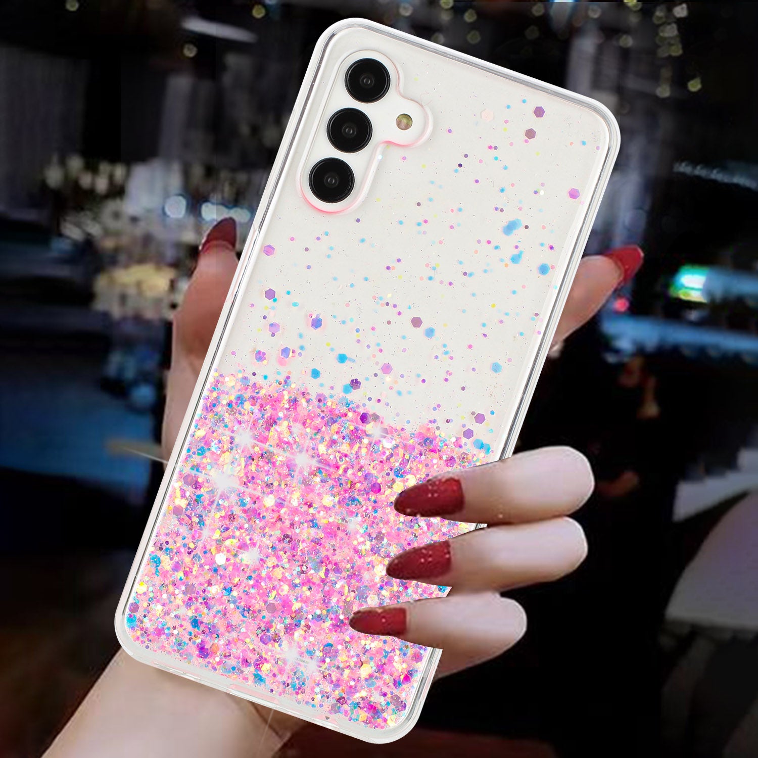 For Samsung Galaxy S24 Case Sparkle Sequins Luminous Epoxy TPU Phone Cover - Pink