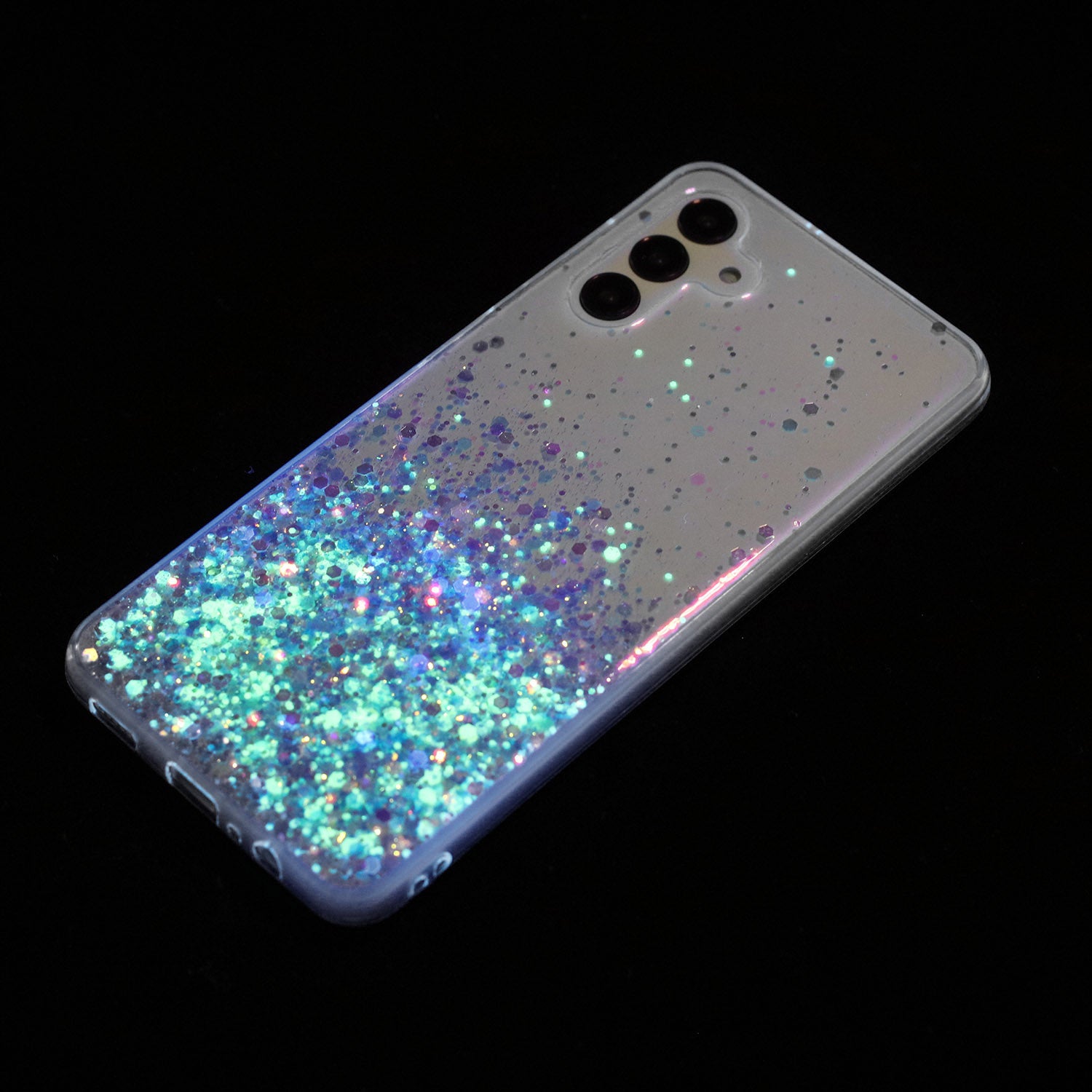 For Samsung Galaxy S24 Case Sparkle Sequins Luminous Epoxy TPU Phone Cover - Purple