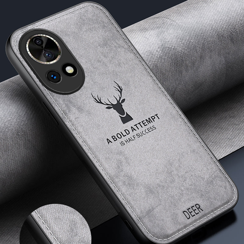 Phone Cover for Huawei nova 12 5G Case Deer Pattern Cloth Texture Leather+PC+TPU Shell - Black