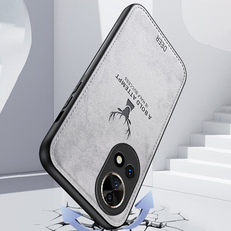 Phone Cover for Huawei nova 12 5G Case Deer Pattern Cloth Texture Leather+PC+TPU Shell - Black