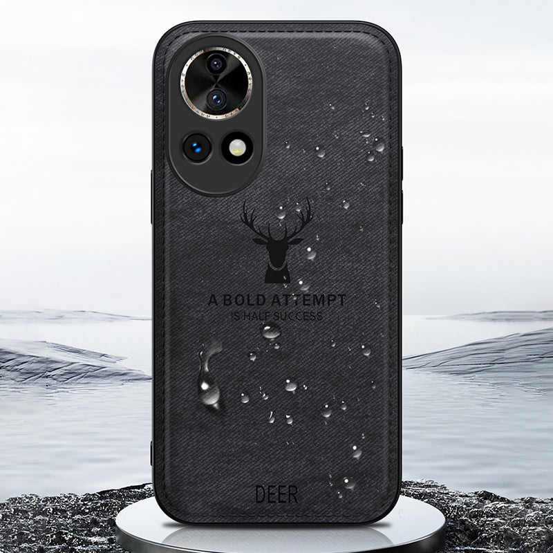 Phone Cover for Huawei nova 12 5G Case Deer Pattern Cloth Texture Leather+PC+TPU Shell - Black